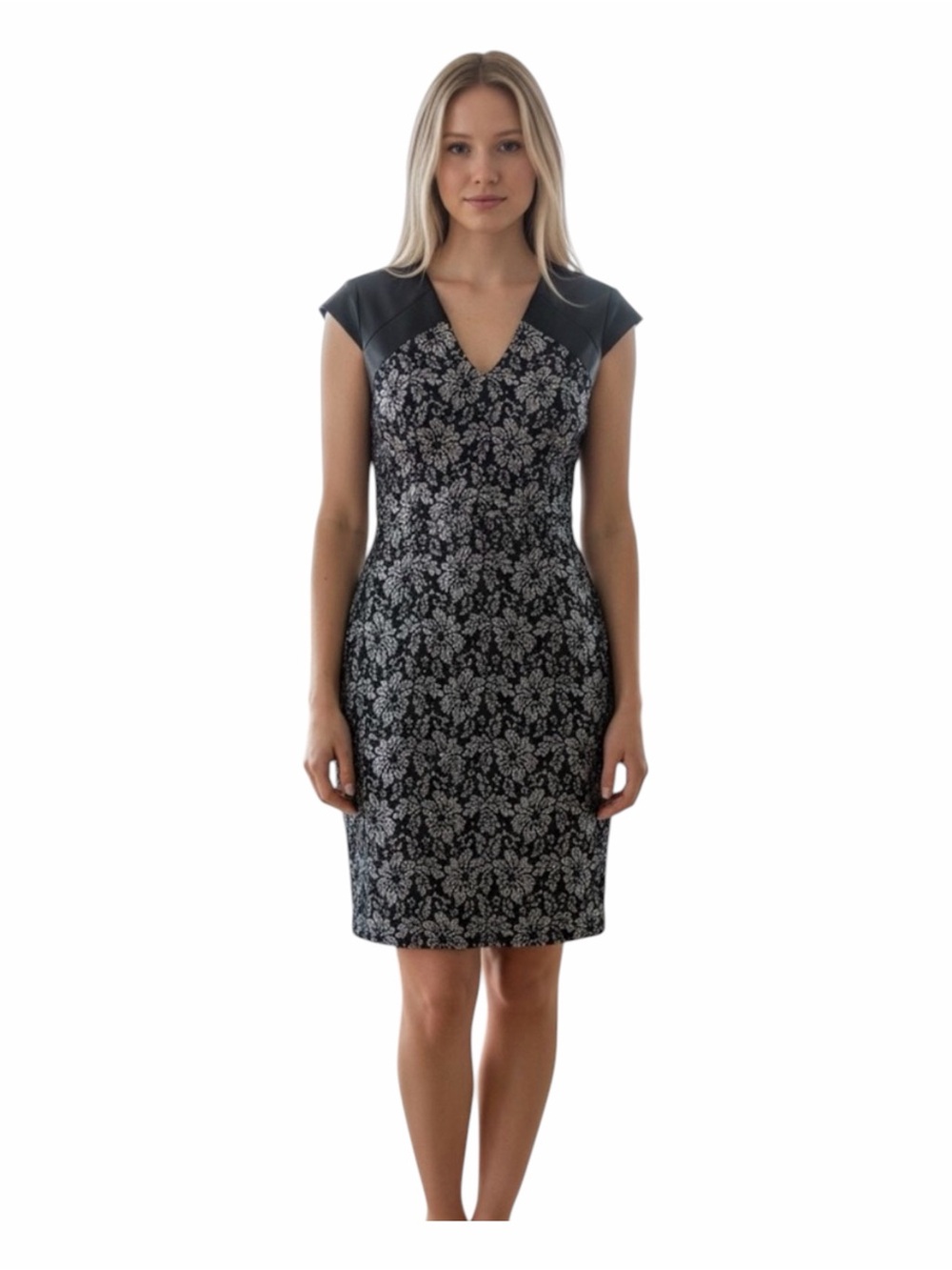 Aqua Dress with Faux Leather Silver Flowers